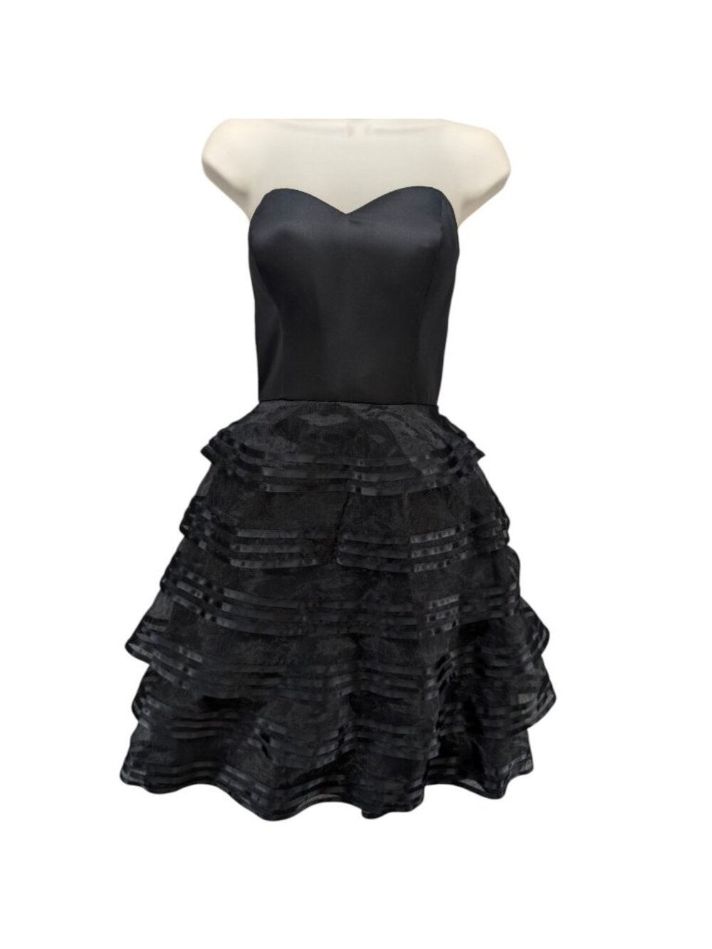 Forever Yours Mini Strapless Formal Dress Black Fit Flare Ruffle Sweetheart Sz 8